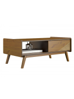 Mesa de centro de madeira maciça com 1 nicho e 1 gaveta  cor marrom amadeirado carvalho  / Coleção Bossa Nova